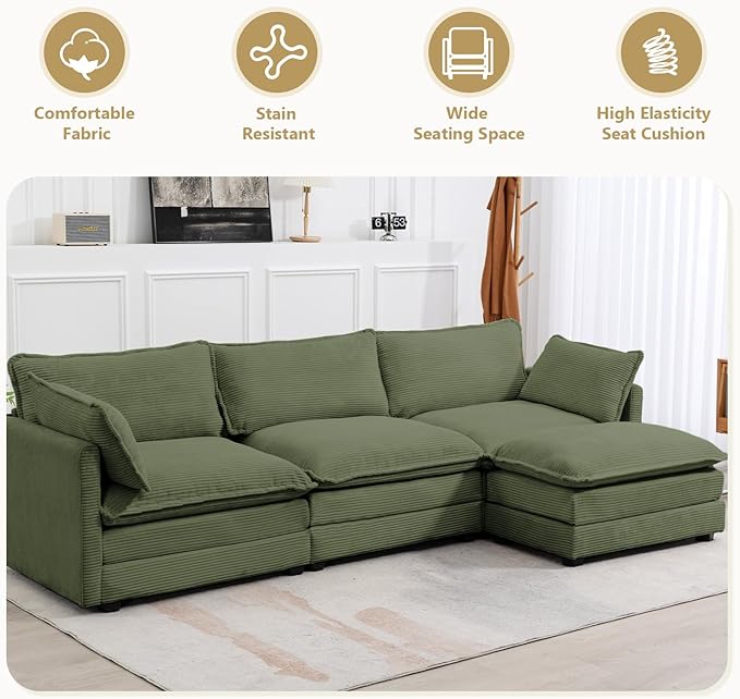 112'' Sectional Modular Cloud Couch, Oversized L Shaped 3 Seat Sofa - Image 5