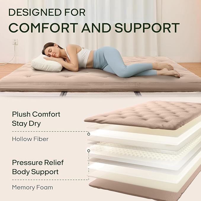 ZonLi Japanese Floor Futon Mattress Full Size 75"x 54", 100% Cotton Cover 2.5'' - Image 3