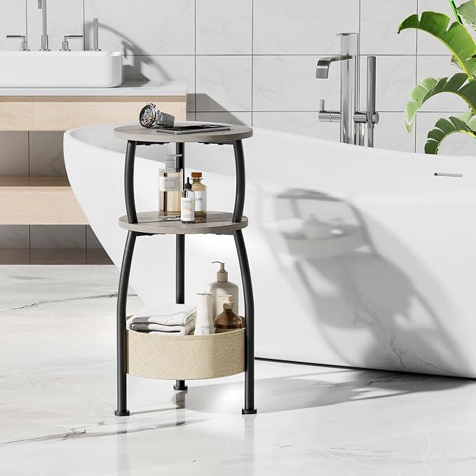 Round Side Table with Storage Basket –Small Space Saving End Table 3-Tier - Image 9