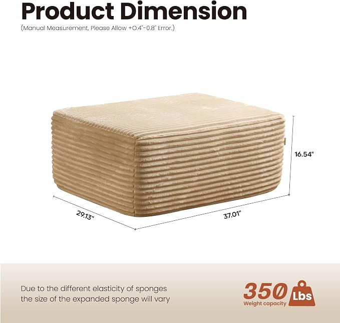 ovios 37" Plush Corduroy Ottoman, Upholstered Cloud Ottoman - Image 2