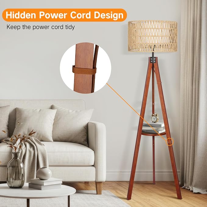 OUTON Boho Rattan Tripod Floor Lamp - Image 7