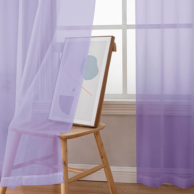 Light Purple Sheer Curtains 90 Inches Long 2 Panels Set - Image 6