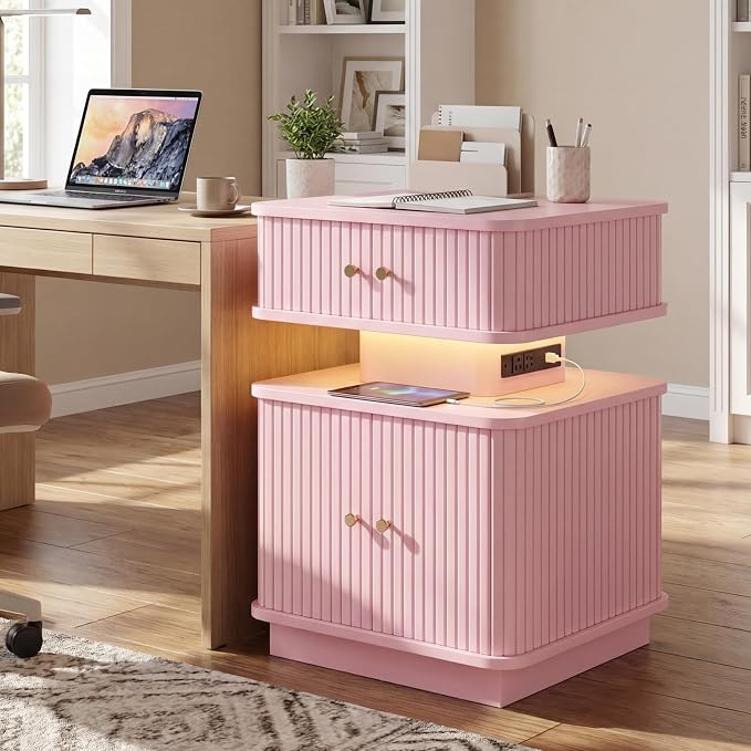 Nightstand with Charging Station, Modern Night Stand with Smart Led Light and 2 - Image 8