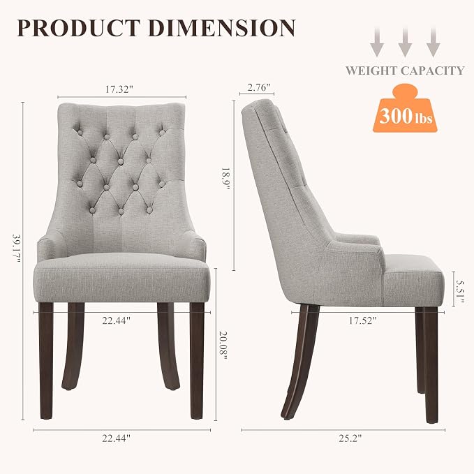 COLAMY Fabric Side Dining Chairs Set of 2, Wingback Upholstered Dining Room - Image 2