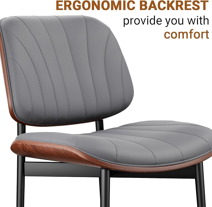 REONEY Dining Chairs Set of 8, Mid-Century Modern Upholstered PU Leather Chairs - Image 9