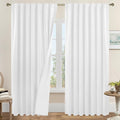 84 Inch White 100% Blackout Linen Curtains by LAMIT