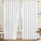 84 Inch White 100% Blackout Linen Curtains by LAMIT