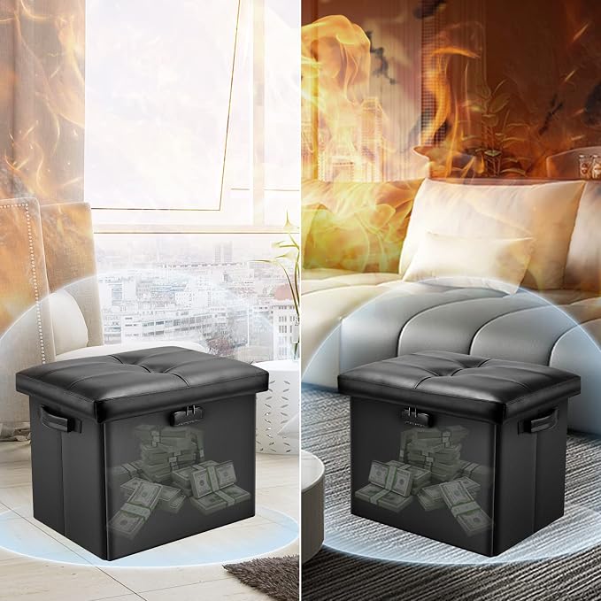 DocSafe Storage Ottoman with Lock, Fireproof Folding Ottoman Foot Rest Stool - Image 9