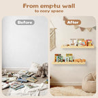 Nursery Floating Shelves for Kids Room, 4 Pack 15.7 Inch Natural Wood Wall - Image 2