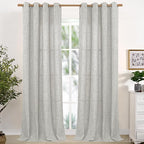 Extra Long Grey Linen Semi Sheer Curtains 102 Inch Length 2 Panels | Light by YoungsTex