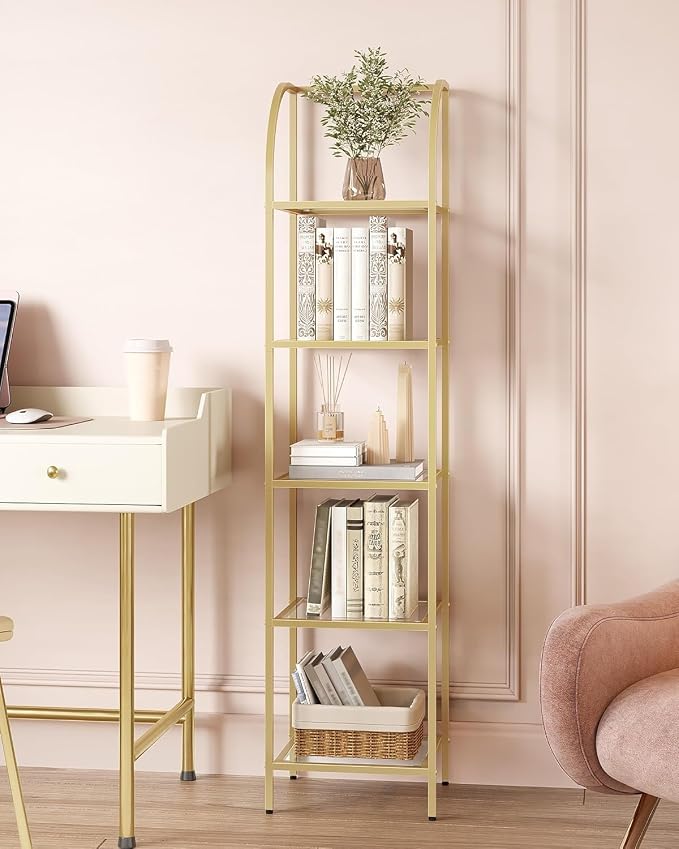 Hzuaneri Bookcase Bookshelf, Tempered Glass Arched Bookshelf - Image 8