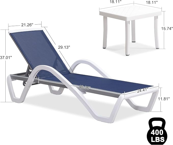 PURPLE LEAF Patio Chaise Lounge Chair Set of 3 Outside Aluminum Plastic - Image 2