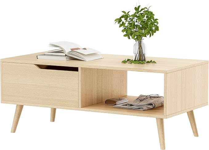 DIYART Oak Coffee Table, Mid Century Modern Coffee Table - Image 6