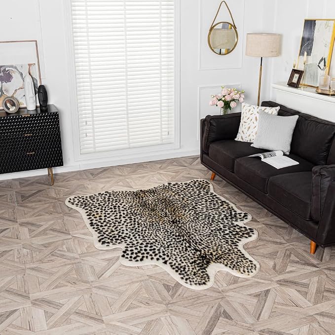 Huichenxing2021FURSTORE Faux Cheetah Area Rug Animals Printed Hide Mats Leopard - Image 5
