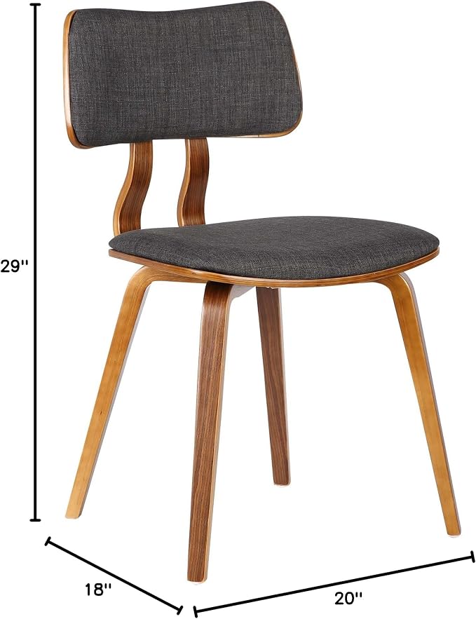 Armen Living Jaguar Mid-Century Dining Chair in Walnut Wood and Charcoal Fabric - Image 2