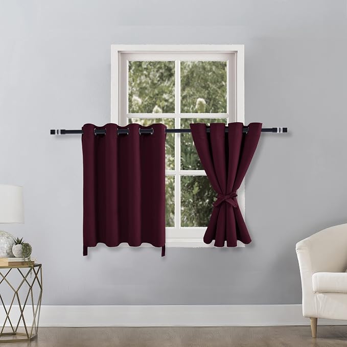 RV Blackout Curtains for Bedroom 52 x 36 Inch Long Burgundy 2 Panel | Thermal by Hiasan