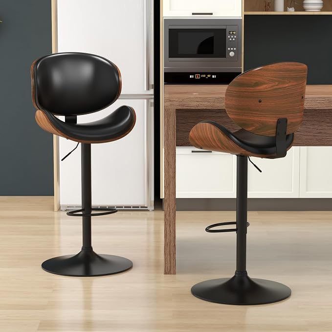 KCC Bar Stools Set of 2, Swivel Adjustable Height Barstools, PU Leather - Image 2
