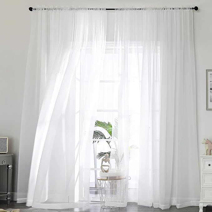 Extra Long White Sheer Curtains 144 inch 2 Panels Set, Translucent Backdrop by OWENIE