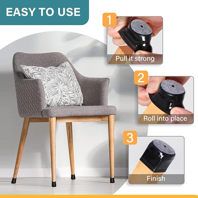 24 Pcs Chair Leg Floor Protectors Round, Silicone Felt Furniture Leg Pads Caps - Image 4