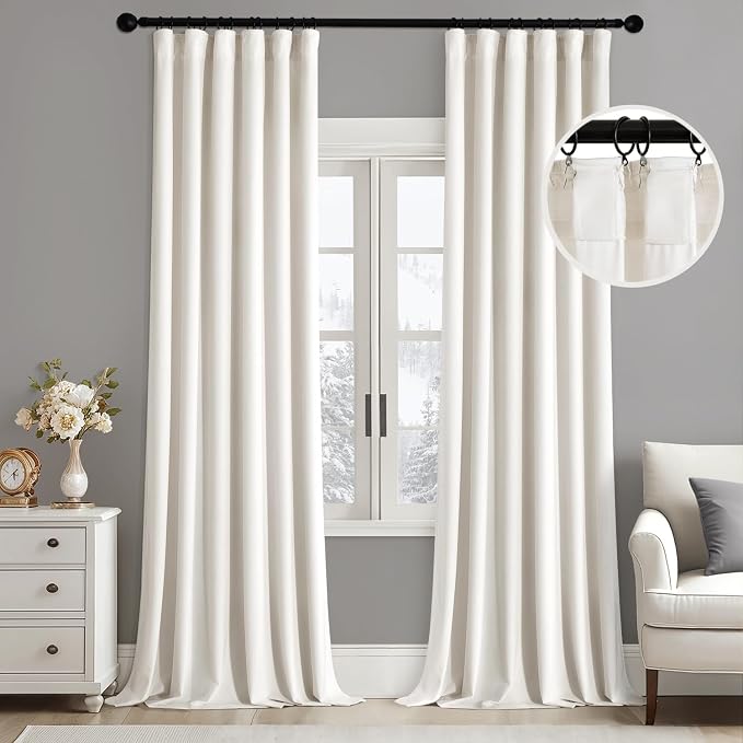 MIULEE Velvet Curtains 50W x 72L 2 Panels Ivory Blackout Curtains | Luxury by MIULEE