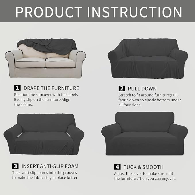 Easy-Going Stretch Oversized Sofa Couch Slipcover Washable Dark Gray | 1-Piece - Image 8