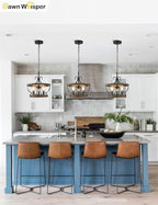 12.9 Inch Farmhouse Chandelier for Dining Room Wood Drum Chandelier Light - Image 2
