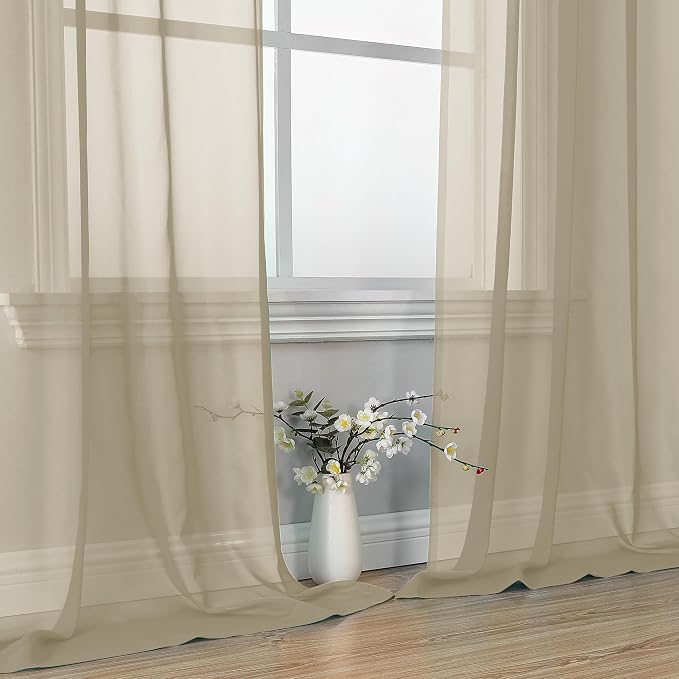 Taupe Sheer Curtains 84 Inches Long 2 Panels - Image 6