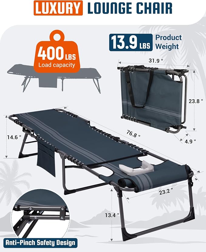 KingCamp Lounge Chair with face Hole, 400LBS Tanning Chairs - Image 2
