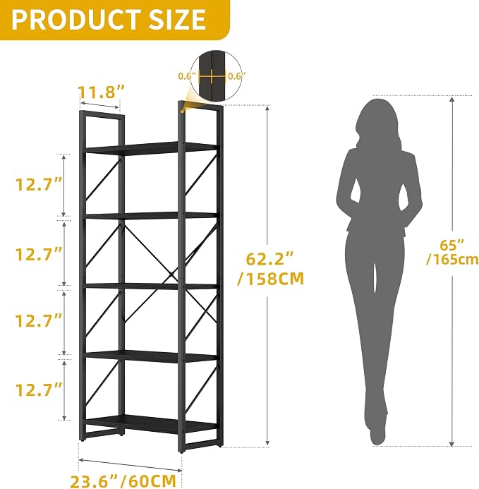 DWVO 5 Tier Bookshelf, Modern Book Shelf Storage Rack Shelves - Image 3