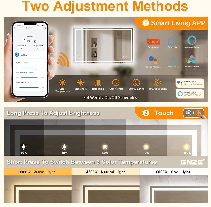 ENZE 24"x40" Smart Lighted Bathroom Mirror - Image 3