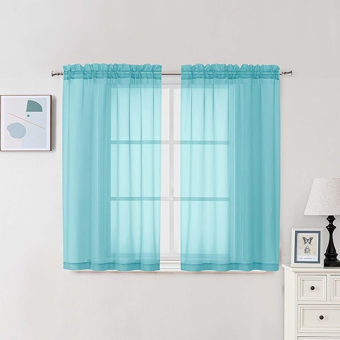Chyhomenyc Sheer Curtains 54 Inch Long 2 Panels Set, Light Filtering Short Soft by Chyhomenyc