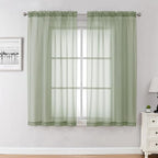 Chyhomenyc Sage Green Sheer Curtains 45 Inch Long 2 Panels, Short Voile Rod by Chyhomenyc