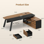SEDETA 71" Executive Desk with File Cabinet, Large Office Desk with Drawers and - Image 2