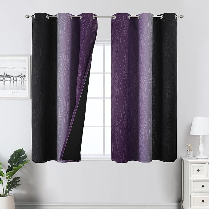 Black and Purple Ombre Blackout Curtains 45 Inch Length | Room Darkening by ESTELARTEXTILER