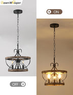 12.9 Inch Farmhouse Chandelier for Dining Room Wood Drum Chandelier Light - Image 7