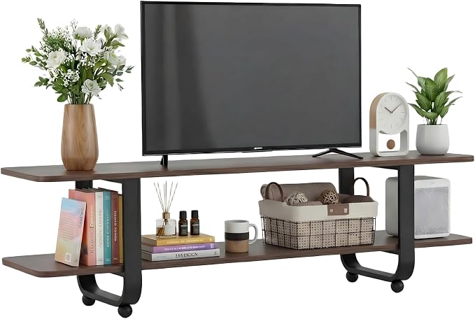Welnow Walnut TV Stand for 65" TV, Mid Century Modern Entertainment Center by LifeGetsBetterWithWelnow