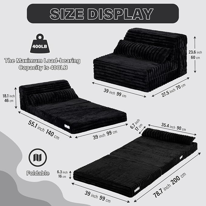 Tiita Folding Sofa Bed Twin Size, Convertible Sleeper Chair Mattress - Image 3