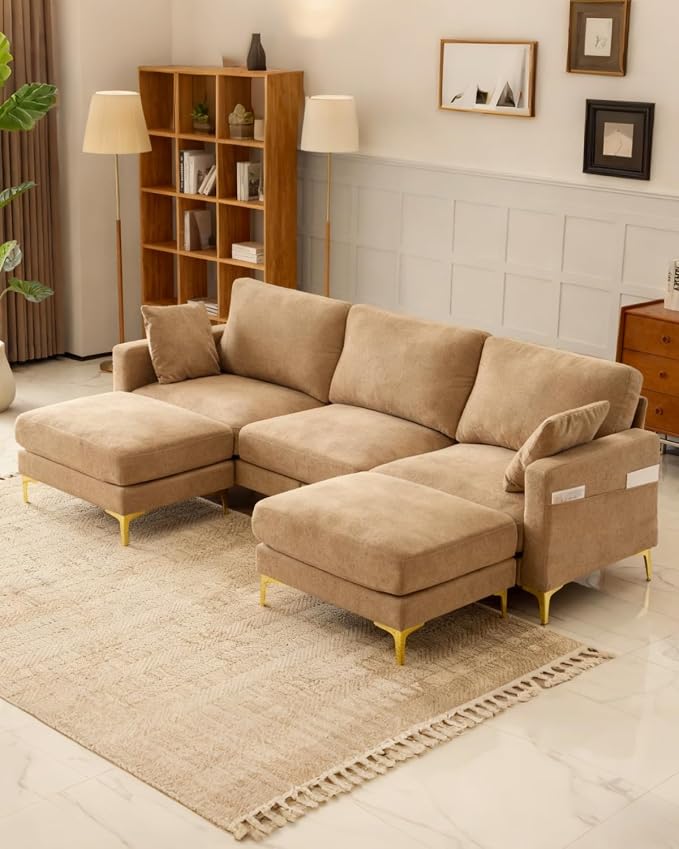 Karl home 99.6" Sectional Sofa, U-Shaped Chenille Upholstered Couch by Karlhome