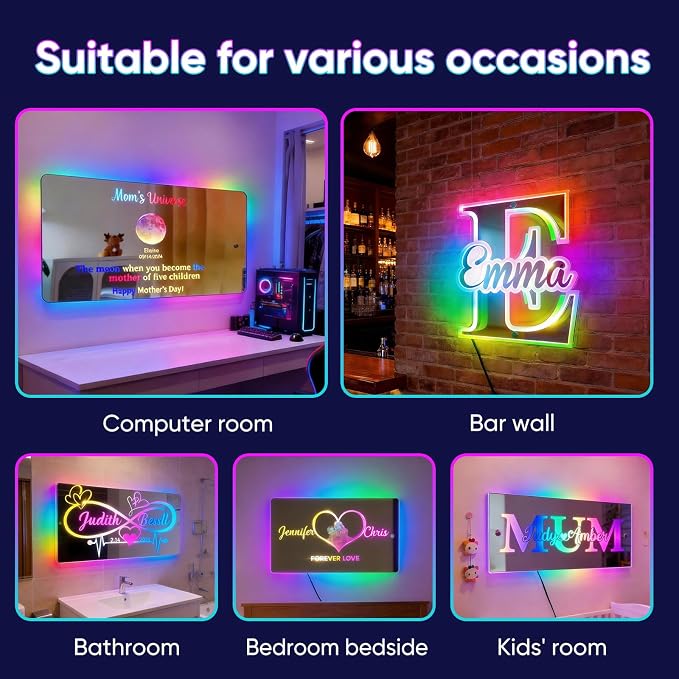 VEELU Personalized Photo Mirror Light Custom Couple Name Neon Signs LED Forever - Image 3