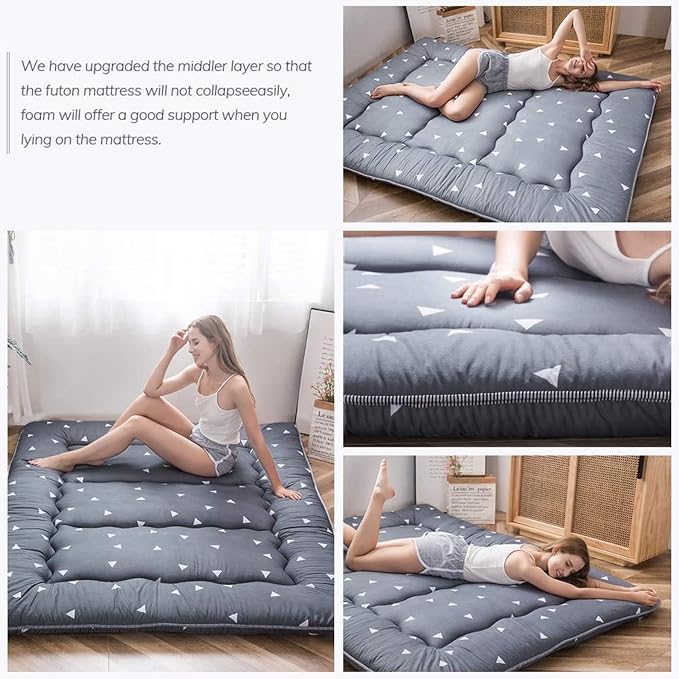 MAXYOYO Grey Triangle Printed Japanese Futon Floor Mattress, Thicken Sleeping - Image 6