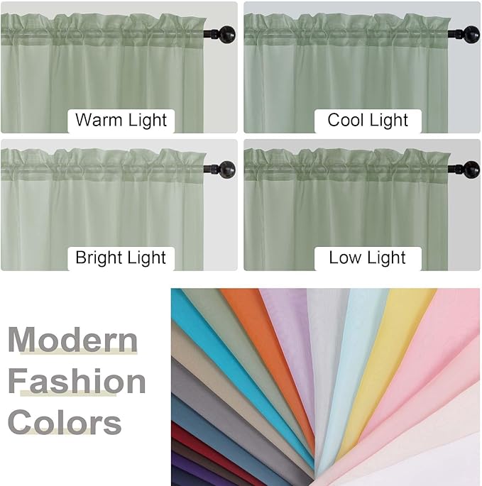 Sage Green Sheer Curtain for Bedroom Living Room 78 Inches Long 2 Panels Set - Image 7