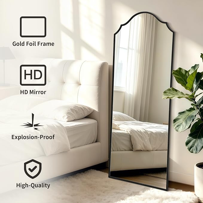 Besdomus Scalloped Full Length Mirror: 21"x56" Black Arched Floor Mirror - Image 2