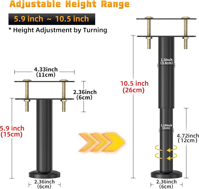 Wlrrcwdttc 2 Pcs Adjustable Height Bed Support Legs 5.9-10.5 inch, Bed Frame - Image 2