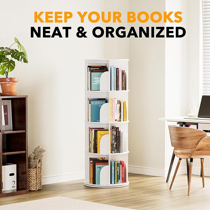 SpaceAid 4 Tier Rotating Bookshelf Tower, Spinning Bookcase Lazy Susan - Image 6