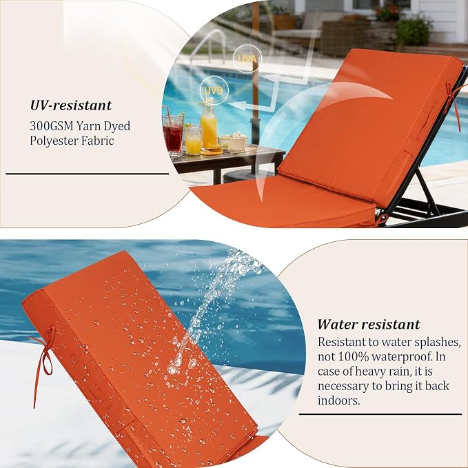 72x21x4in Lounge Cushions for Outdoor Furniture, Outdoor Lounge Chair Cushions - Image 4