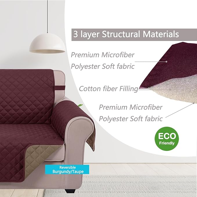 U-NICE HOME 4 Seater Sofa Cover 91''Large Couch Cover, Burgundy/Tan | Washable - Image 4