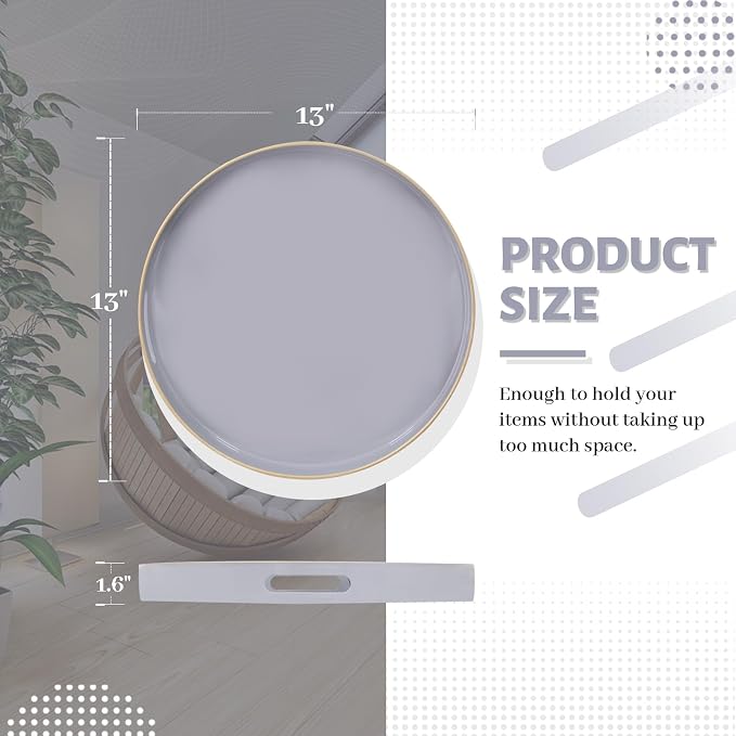MAONAME 13" Gray Round Tray, Modern Round Decorative Trays - Image 2