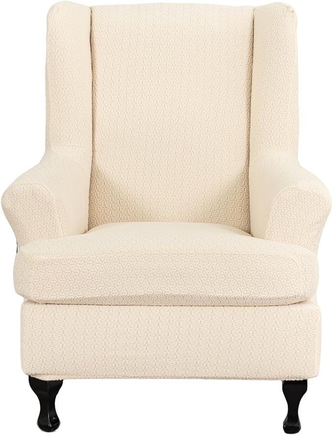 KRFOONN Stretch Wing Chair Slipcovers Jacquard 2 Piece Wingback Chair Covers by KRFOONN