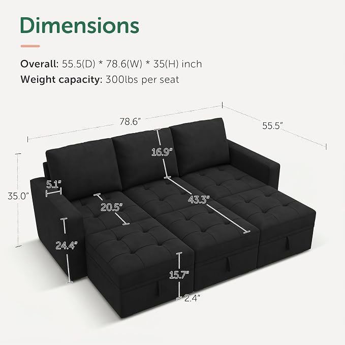 HONBAY Modular Sectional Couch Sleeper Sofa Bed - Image 2