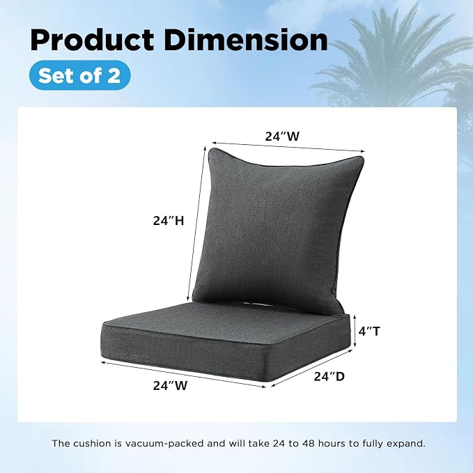 Outdoor Deep Seat & Back Cushion Set, 24 x 24 Inch Water Repellent and Fade - Image 2
